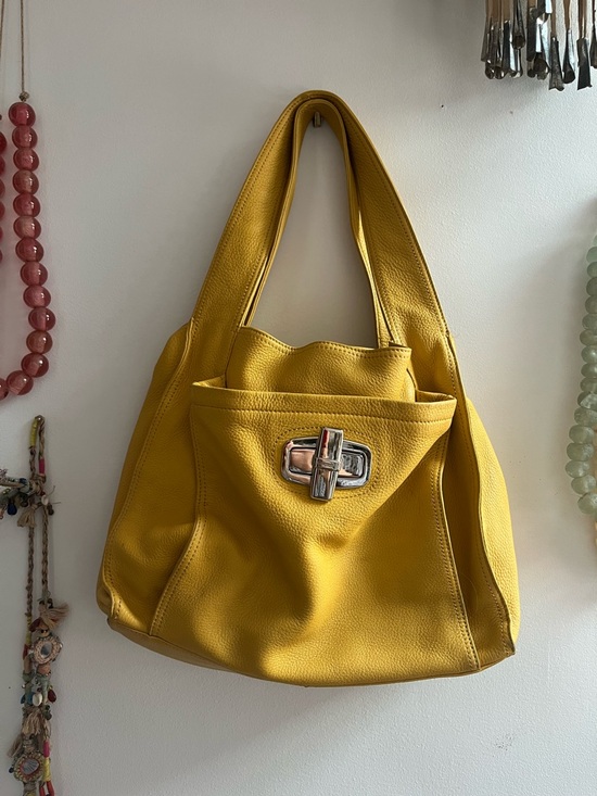 b. makowsky Handbags - b. makowsky Yellow Leather Satchel with Silver Turnlock